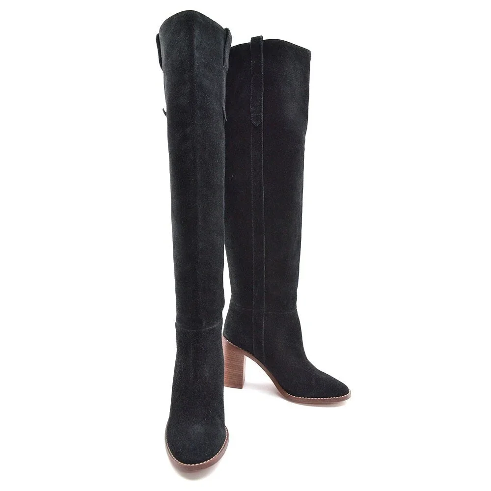 Madewell Jimmy Black Suede Heeled Over the Knee Boots 7